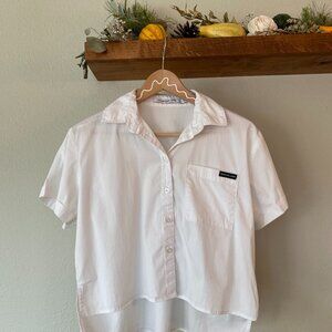 White Calvin Klein Short-Sleeve Button-Up Shirt